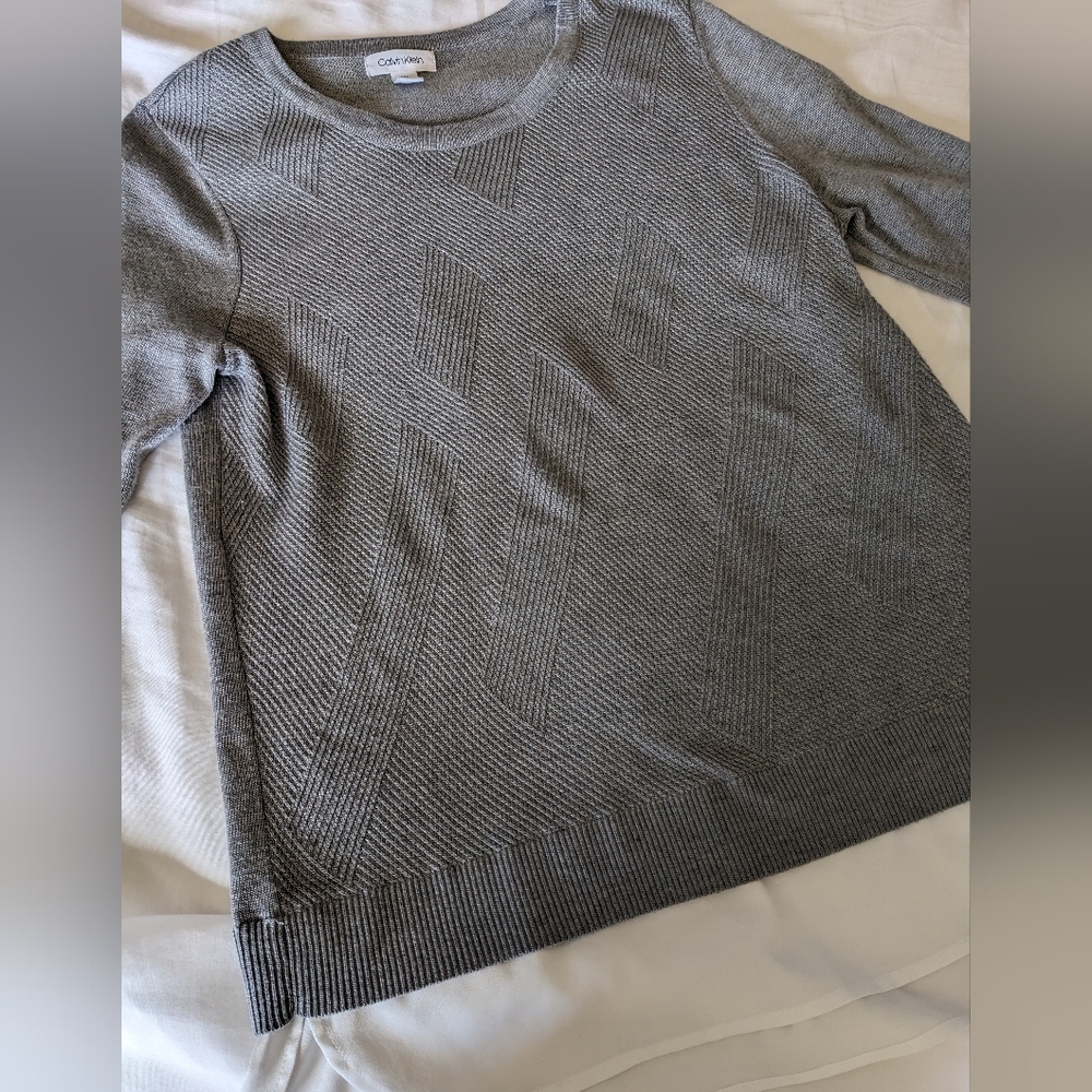 Coldwater Creek Gray Textured Crewneck Sweater